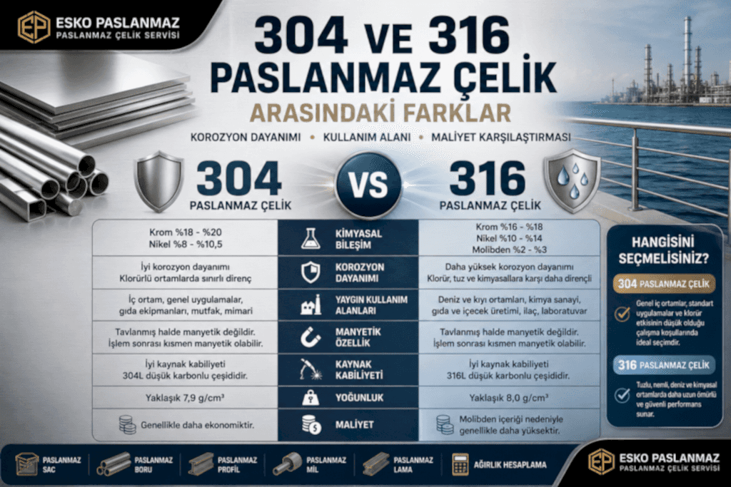 304 ve 316 Paslanmaz Çelik Arasındaki Farklar